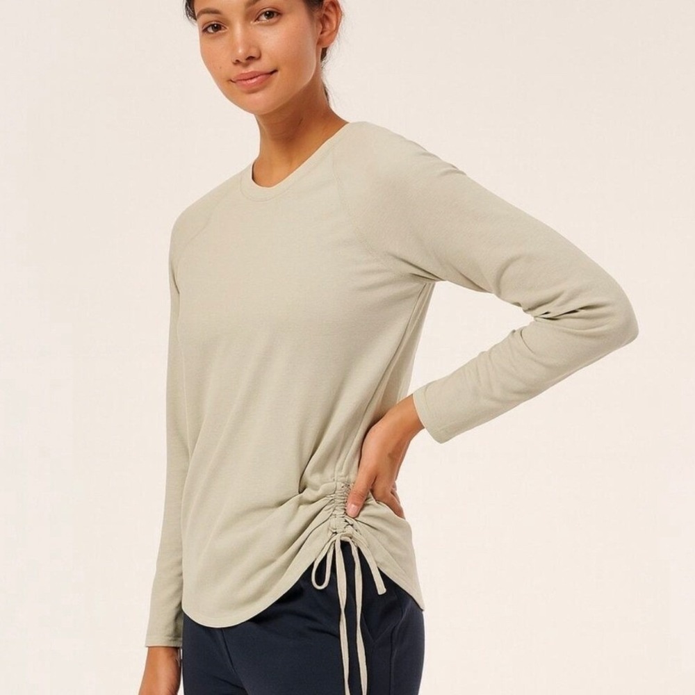 Pact Women's Organic Cotton Blend Ruched Long Sleeve Shirt Green Medium